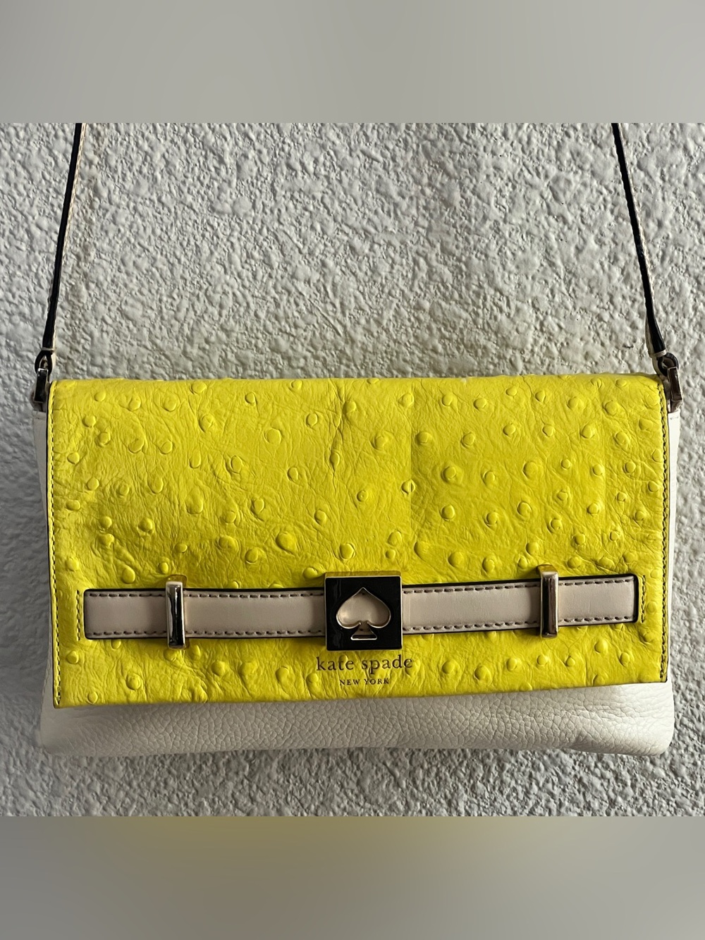 Kate Spade Neon Yellow Ostrich Embossed Leather Crossbody Restored
